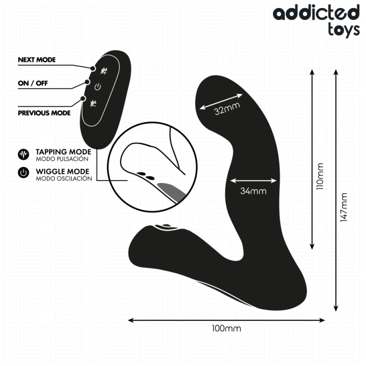 Oszillierender Prostatamassagegerät mit Pulsationsmodus-Fernbedienung von Addicted Toys | Fesselliebe.de