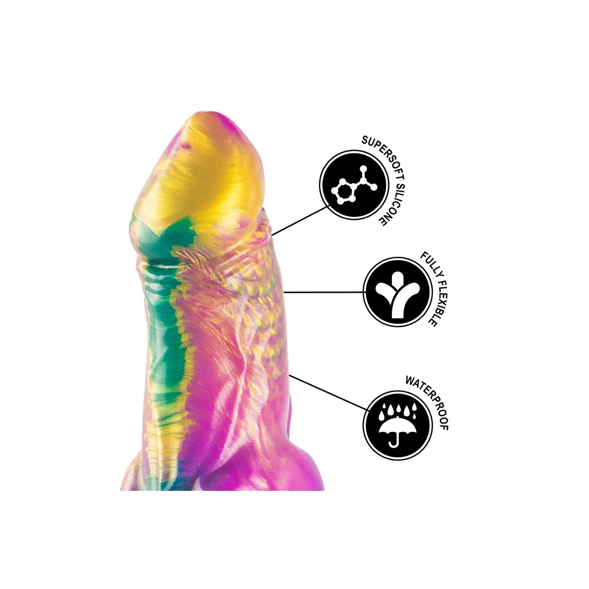 Iris Dildo mit Regenbogenfarbenen Hoden der Vergnügung von Epic | Fesselliebe.de