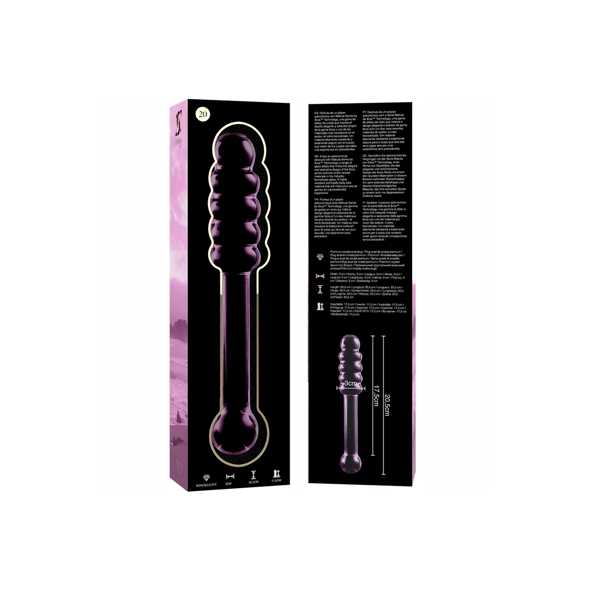 Modell 20 Dildo Borosilikatglas Rosa 20,5 cm -O- 3 cm von Nebula Series By Ibiza | Fesselliebe.de