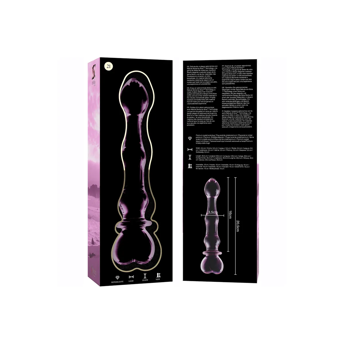Modell 21 Dildo Borosilikatglas Rosa 20,5 cm -O- 3,5 cm von Nebula Series By Ibiza | Fesselliebe.de