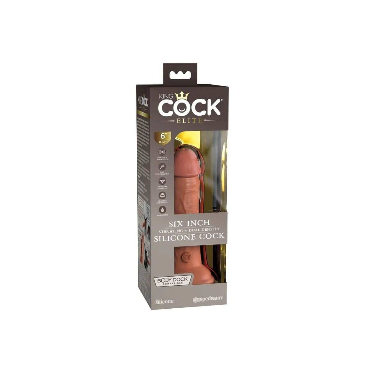 Elite Realistischer Dildo mit Vibration und Silikon 15,2 cm Karamell von King Cock | Fesselliebe.de