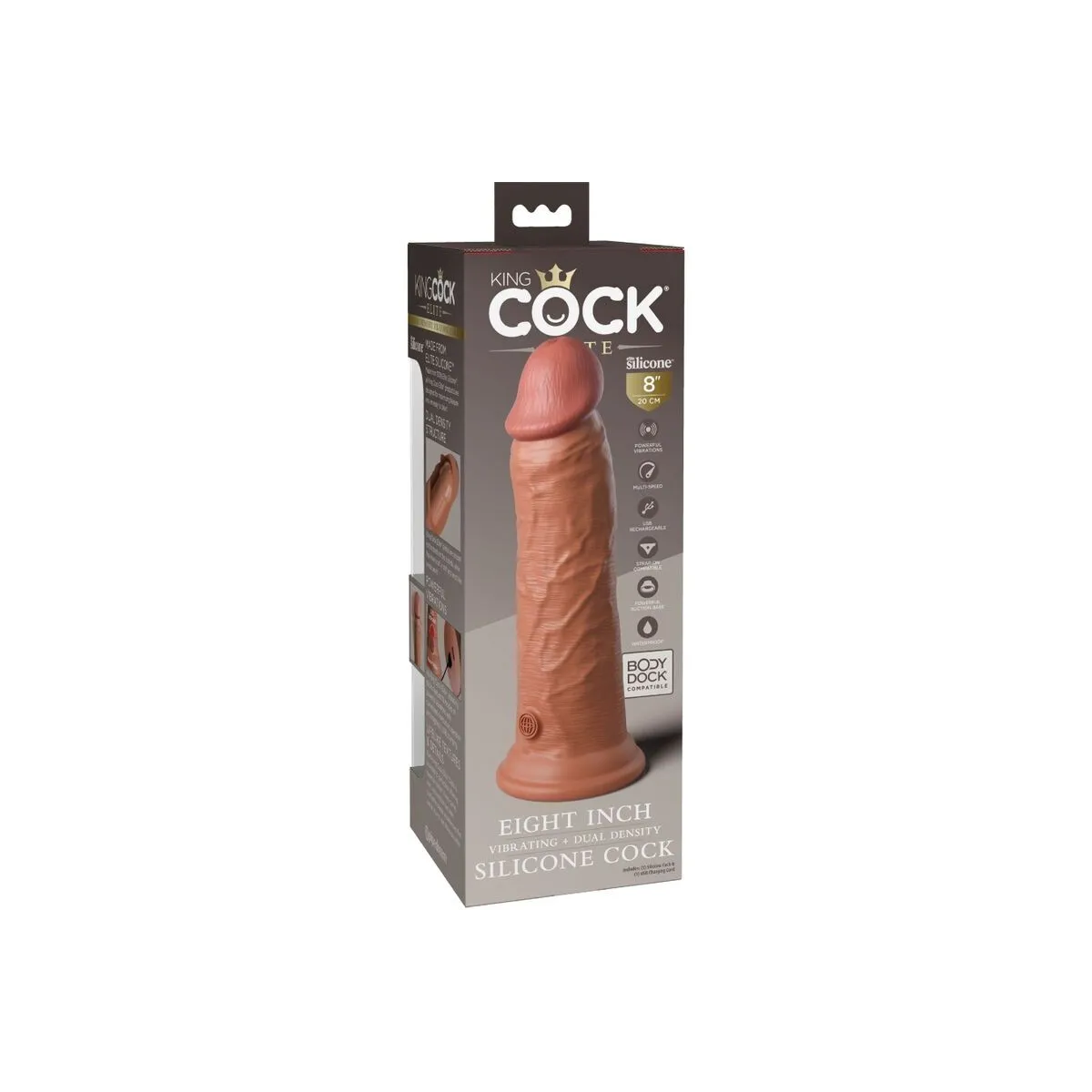Elite Realistischer Dildo mit Vibration und Silikon 20,3 cm Karamell von King Cock | Fesselliebe.de