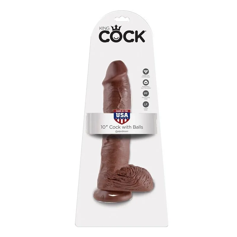 10 Dildo Braun mit Eier 25,4 cm von King Cock | Fesselliebe.de