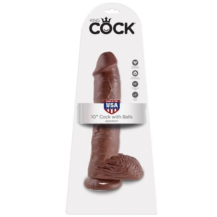 10 Dildo Braun mit Eier 25,4 cm von King Cock | Fesselliebe.de