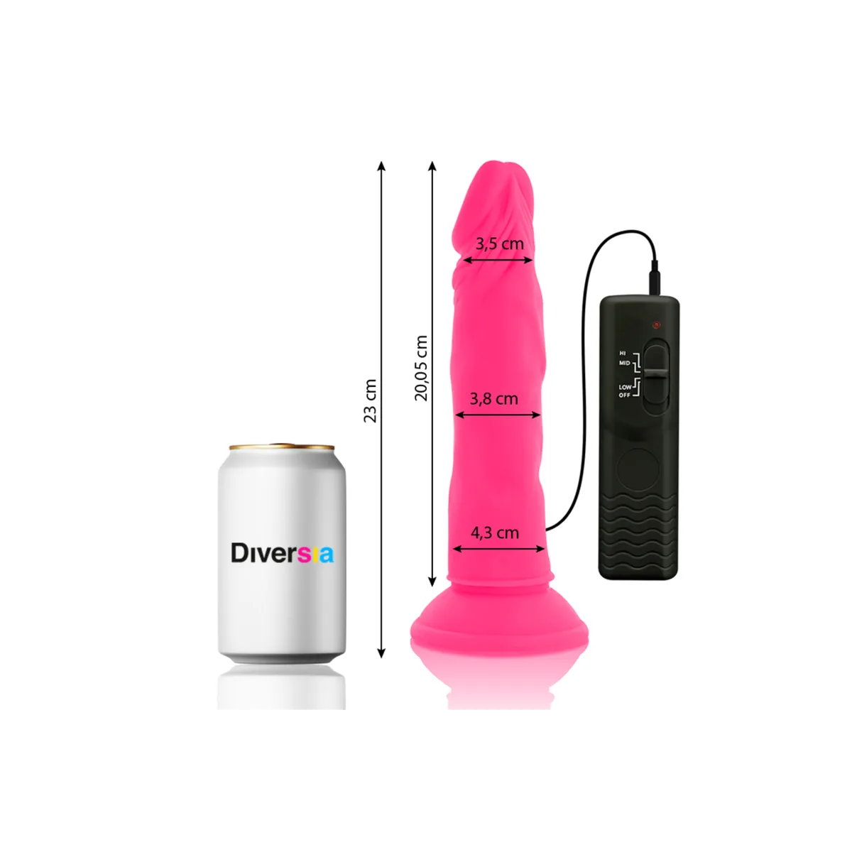 Flexibler Dildo mit Vibration Rosa 23 cm -O- 4,3 cm von Diversia | Fesselliebe.de