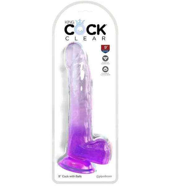Clear Dildo mit Hoden 20,3 cm Lila von King Cock | Fesselliebe.de