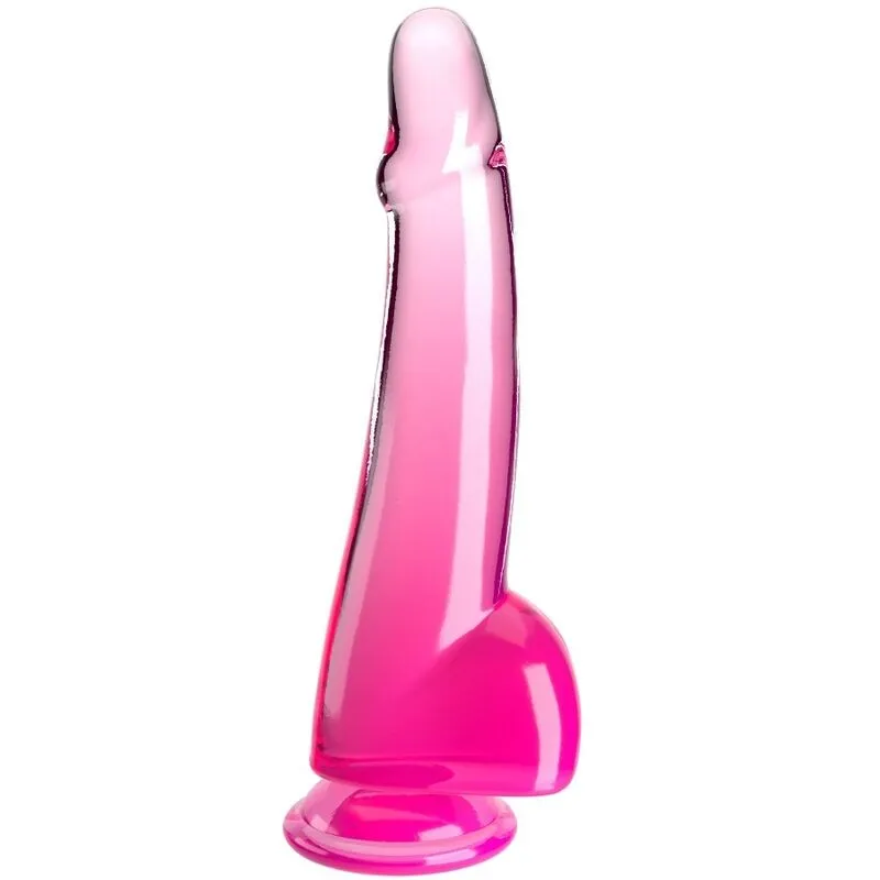 Clear Dildo mit Hoden 19 cm Rosa von King Cock | Fesselliebe.de