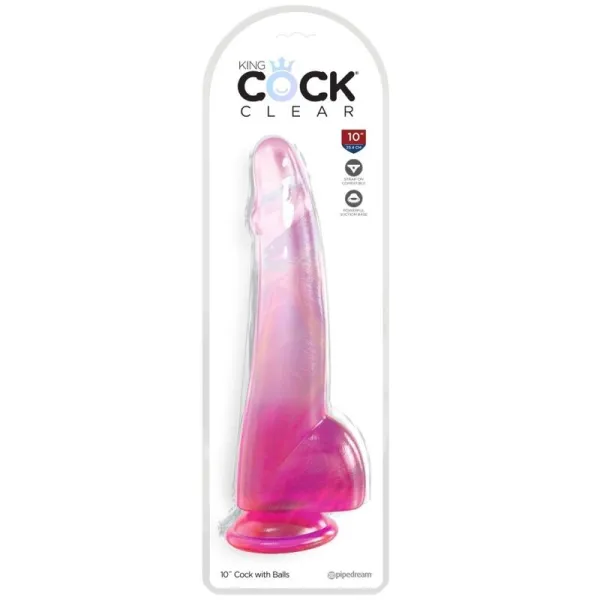 Clear Dildo mit Hoden 19 cm Rosa von King Cock | Fesselliebe.de