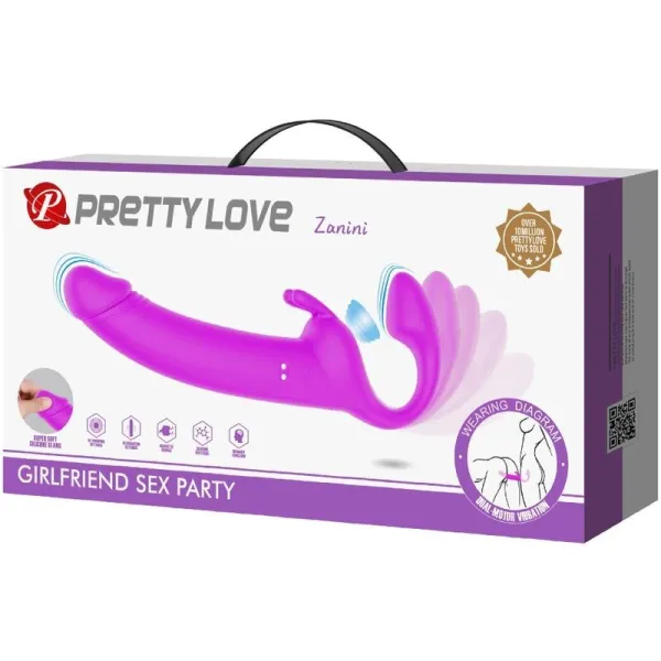 Zanini Strapless Strap-On 10 Vibrationen Lila von Pretty Love | Fesselliebe.de