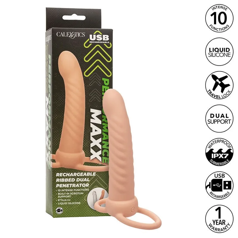 Maxx Ribbed Dual Penetrator 10 Vibrationen Fleisch von Calexotics | Fesselliebe.de