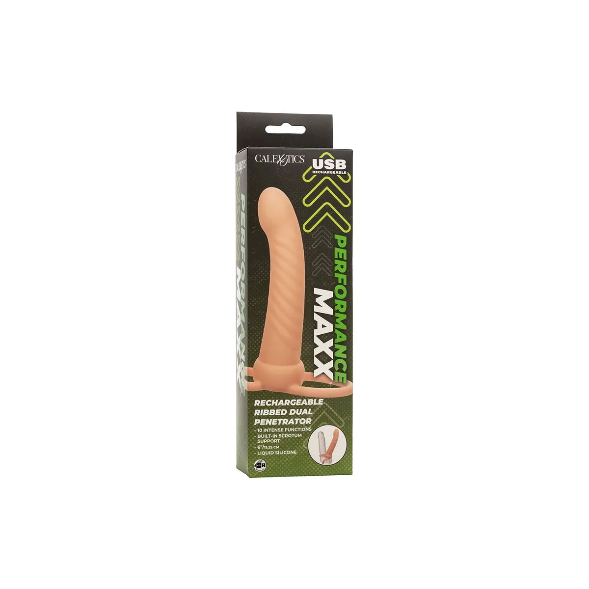 Maxx Ribbed Dual Penetrator 10 Vibrationen Fleisch von Calexotics | Fesselliebe.de