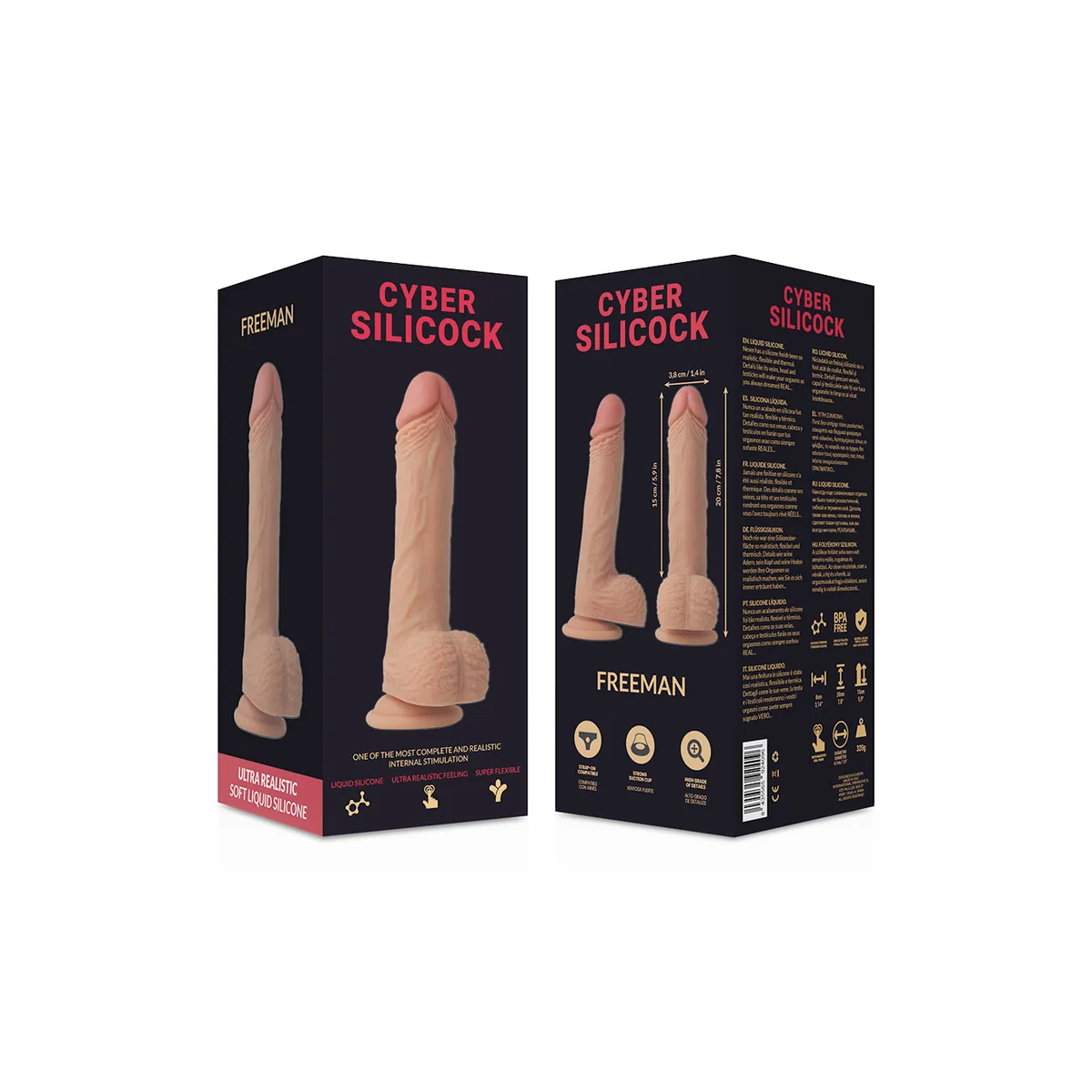 Strap-On Freeman Flüssige Silikon mit 3 Ringen Gratis 20 cm -O- 3,8 cm von Cyber Silicock | Fesselliebe.de