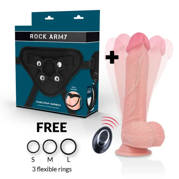Harness + Flüssigsilikon Vibrator Premium Apache mit Fernbedienung 20,5 cm -O- 4,62 cm von Rock Army | Fesselliebe.de