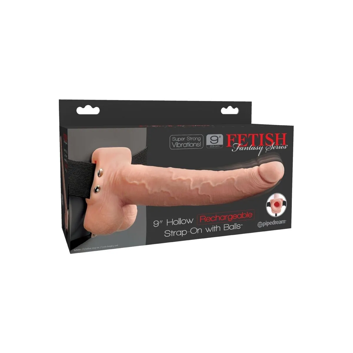 Verstellbarer Gurt mit realistischem Penis und Hoden und Vibrator, wiederaufladbar 23 cm von Fetish Fantasy Series | Fesselliebe.de