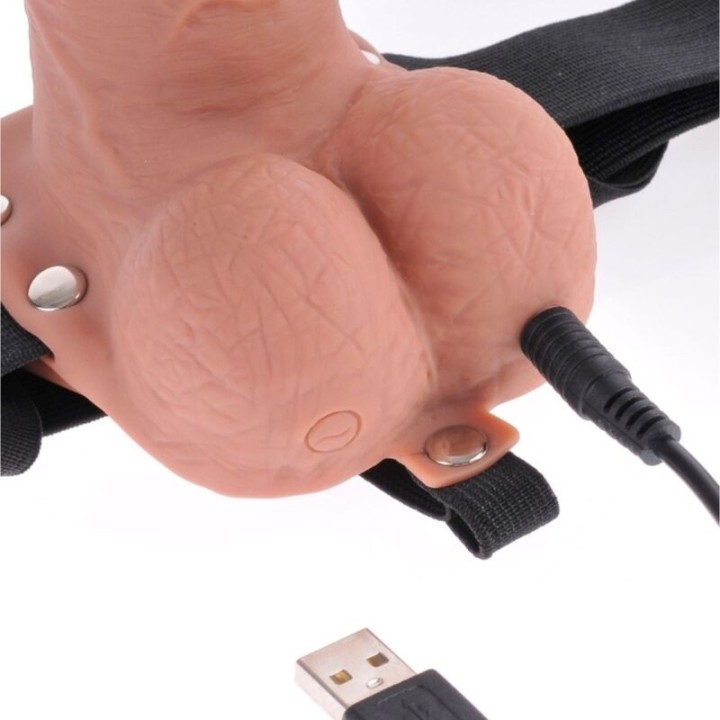 Verstellbarer Gurt mit realistischem Penis und Hoden und Vibrator, wiederaufladbar 17,8 cm von Fetish Fantasy Series | Fesselliebe.de