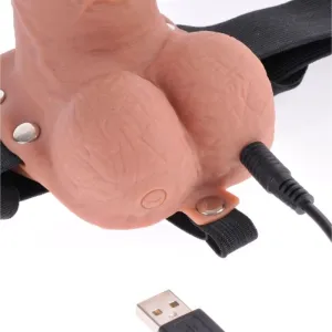 Verstellbarer Gurt mit realistischem Penis und Hoden und Vibrator, wiederaufladbar 17,8 cm von Fetish Fantasy Series