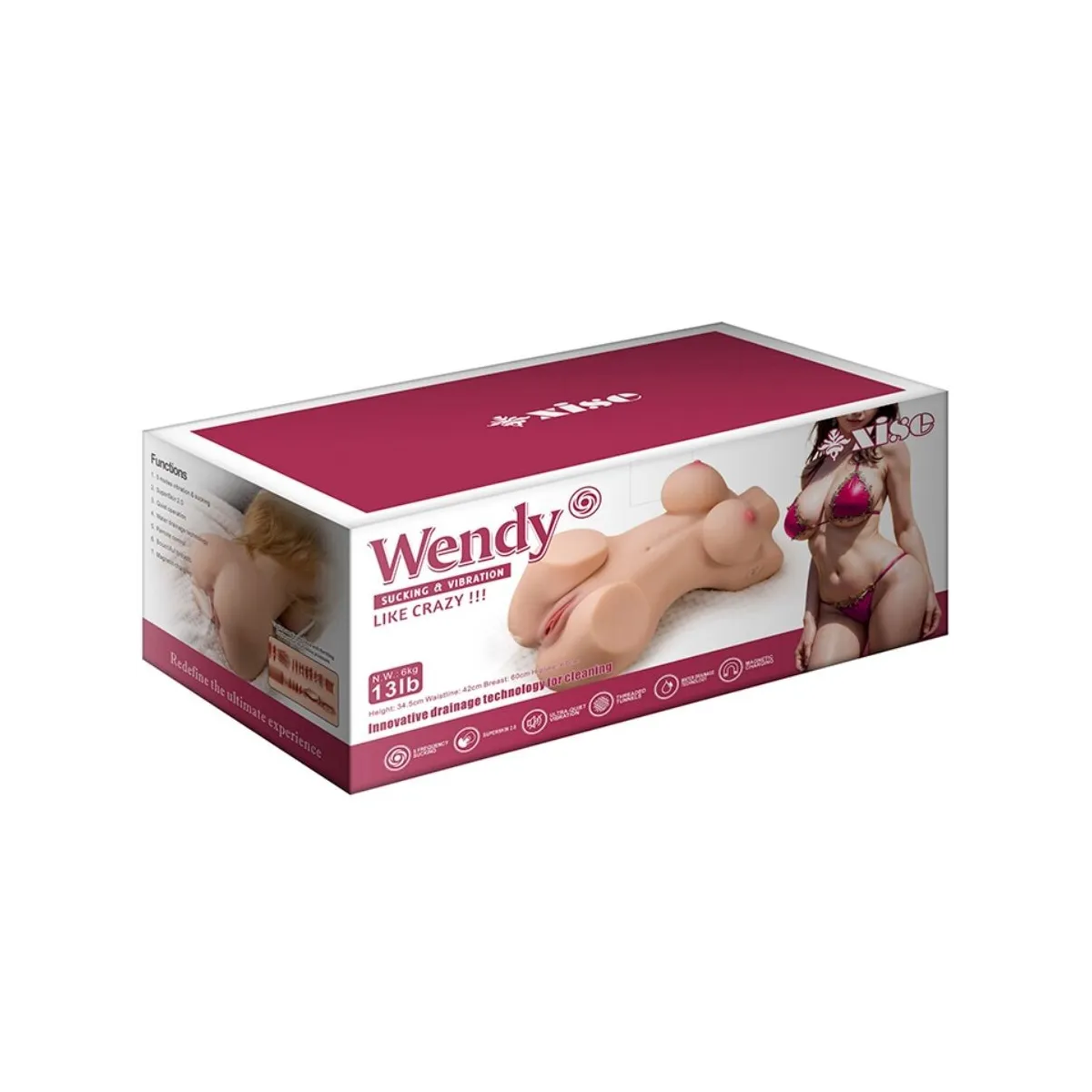 Wendy Saugender weiblicher Torso mit Vibration und mit Fernbedienung 6 Kg von Xise | Fesselliebe.de