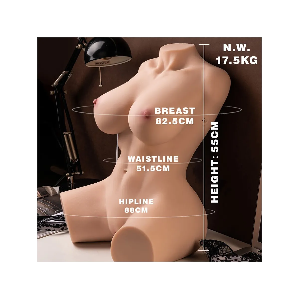 Muriel Realistischer weiblicher Torso mit Stoßfunktion, 55 cm von Xise | Fesselliebe.de