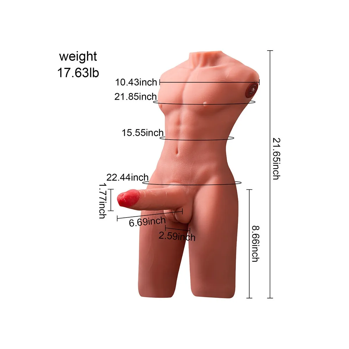 Jason Halbkörper Realistischer männlicher Torso mit Stoss- und Vibrationsmöglichkeiten 55 cm von Xise | Fesselliebe.de