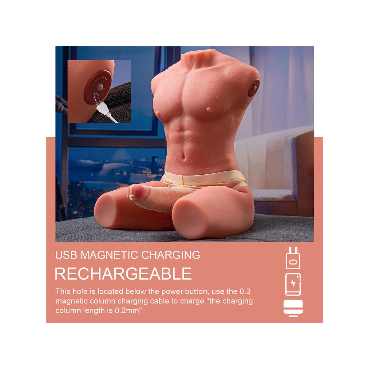 Jason Halbkörper Realistischer männlicher Torso mit Stoss- und Vibrationsmöglichkeiten 55 cm von Xise | Fesselliebe.de