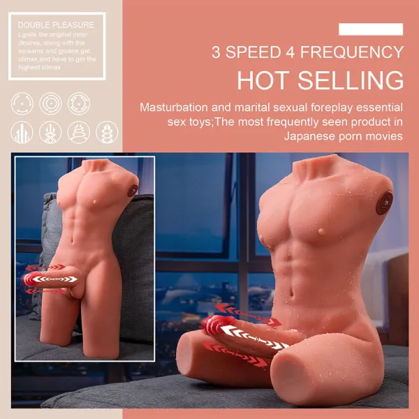 Jason Halbkörper Realistischer männlicher Torso mit Stoss- und Vibrationsmöglichkeiten 55 cm von Xise | Fesselliebe.de