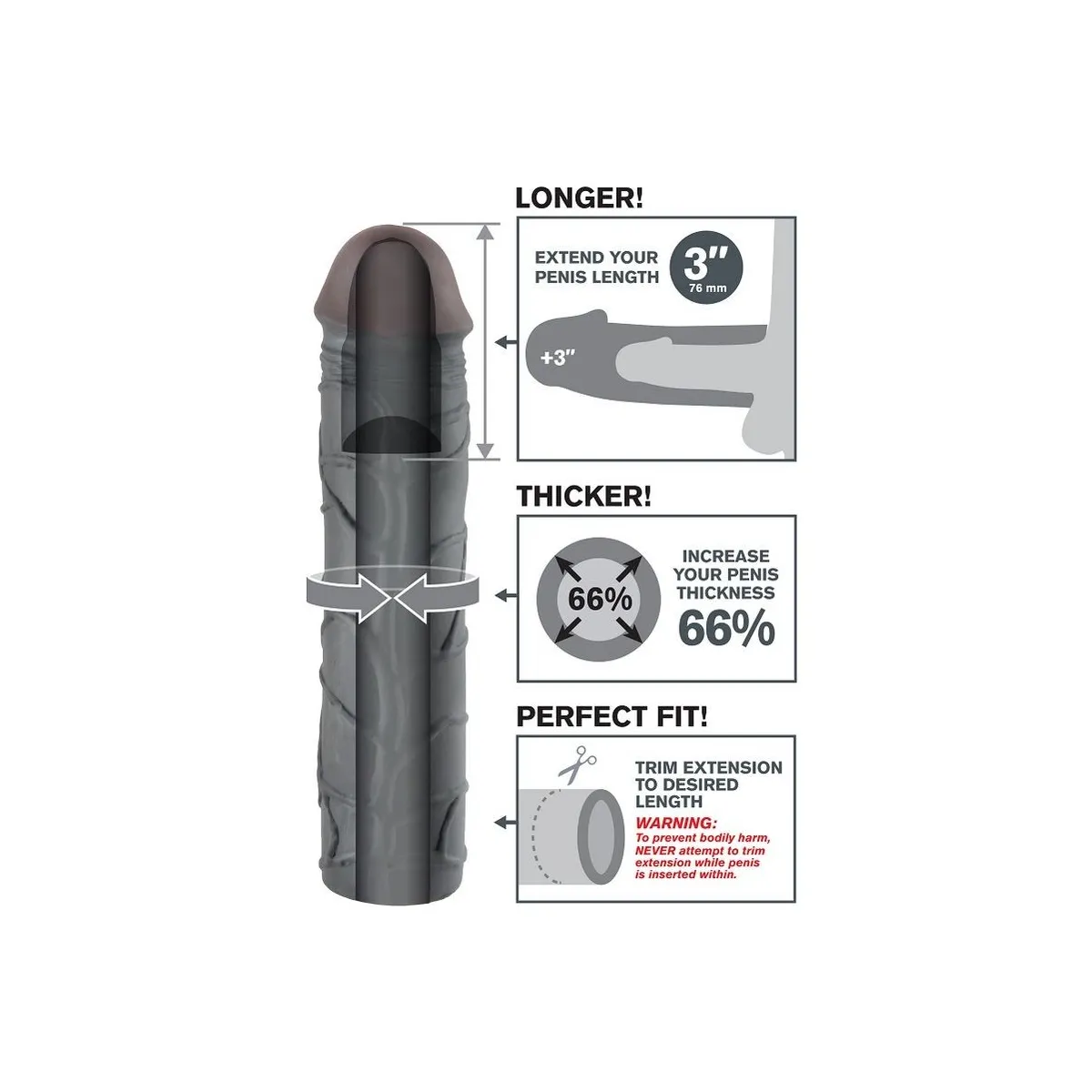 Mega 3 Verlängerung Schwarz von Fantasy X-Tensions | Fesselliebe.de