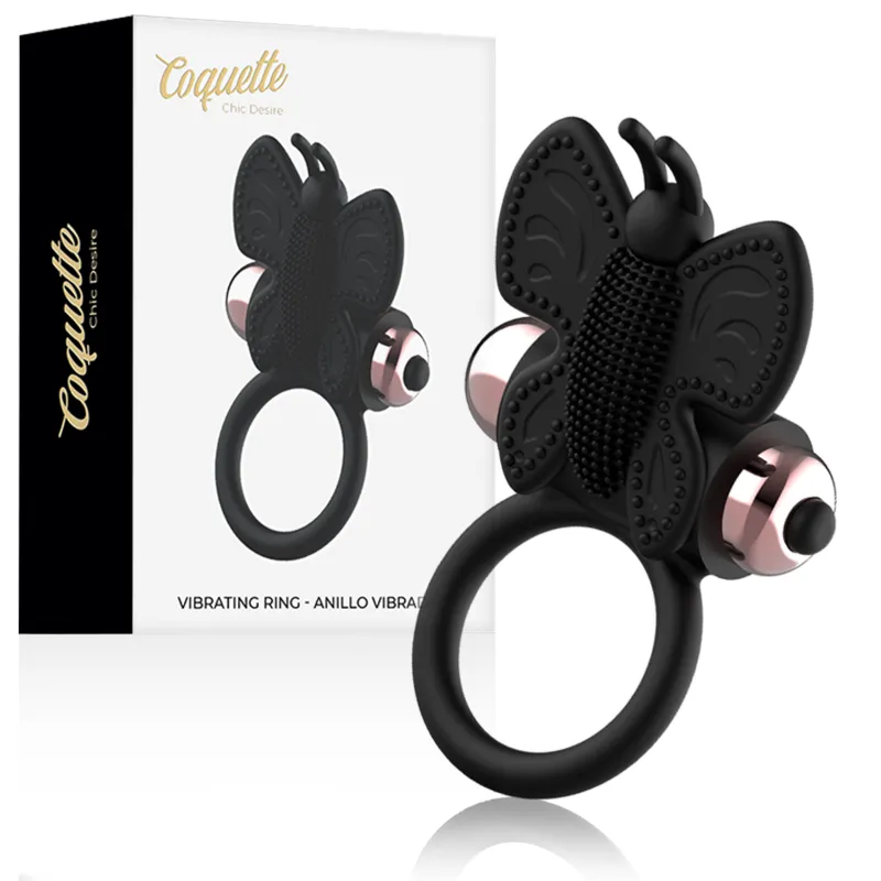 Cockring Schmetterling mit Vibrator Schwarz/ Gold von Coquette Toys | Fesselliebe.de
