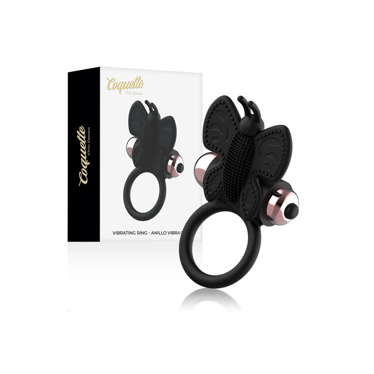Cockring Schmetterling mit Vibrator Schwarz/ Gold von Coquette Toys | Fesselliebe.de