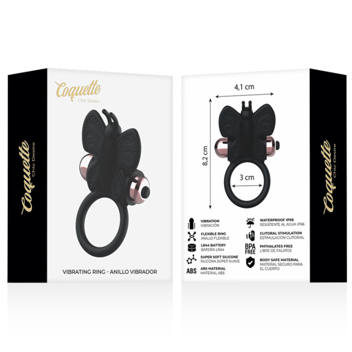 Cockring Schmetterling mit Vibrator Schwarz/ Gold von Coquette Toys | Fesselliebe.de
