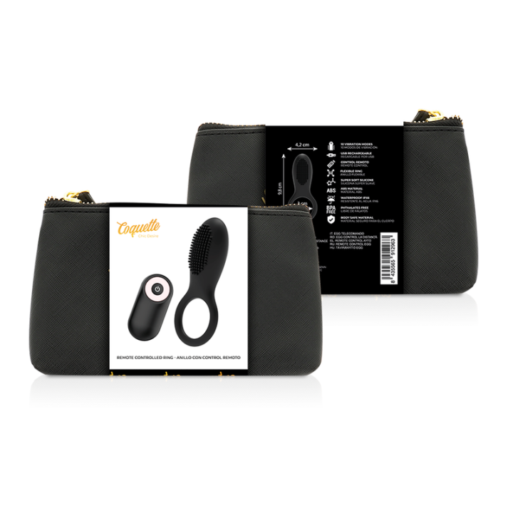 Cockring mit Fernbedienung wiederaufladbar Schwarz/Gold von Coquette Toys | Fesselliebe.de