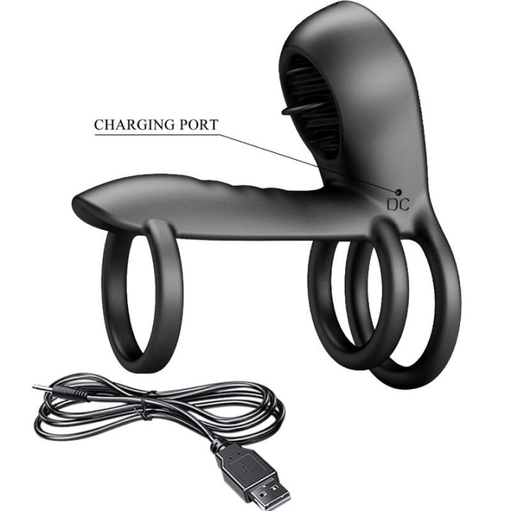 Jammy Penis-Hülle 12 Vibrationen mit wiederaufladbarer Silikon-Zunge von Pretty Love Male | Fesselliebe.de