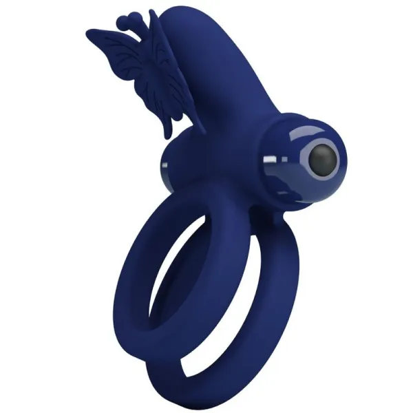 Jamele Doppelring mit Vibration & Schmetterlingstimulator Blau von Pretty Love Male | Fesselliebe.de