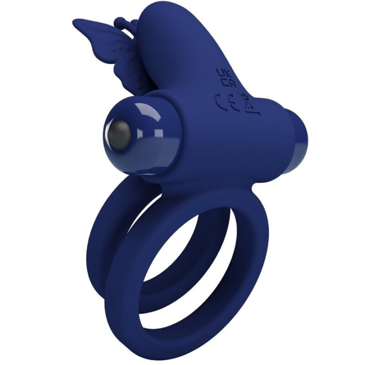 Jamele Doppelring mit Vibration & Schmetterlingstimulator Blau von Pretty Love Male | Fesselliebe.de