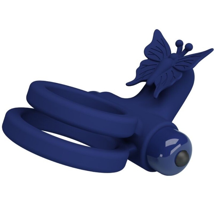 Jamele Doppelring mit Vibration & Schmetterlingstimulator Blau von Pretty Love Male | Fesselliebe.de