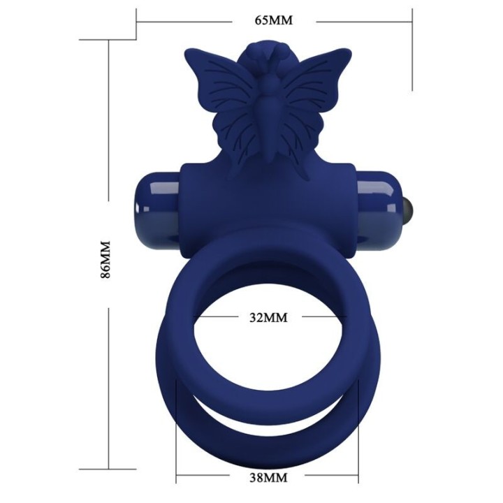Jamele Doppelring mit Vibration & Schmetterlingstimulator Blau von Pretty Love Male | Fesselliebe.de