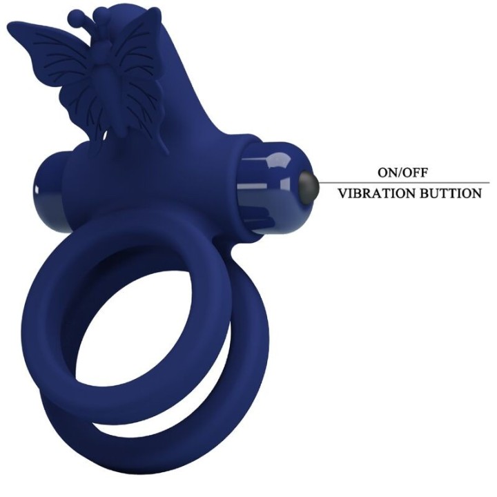 Jamele Doppelring mit Vibration & Schmetterlingstimulator Blau von Pretty Love Male | Fesselliebe.de