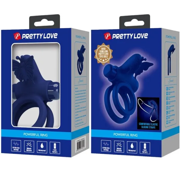 Jamele Doppelring mit Vibration & Schmetterlingstimulator Blau von Pretty Love Male | Fesselliebe.de