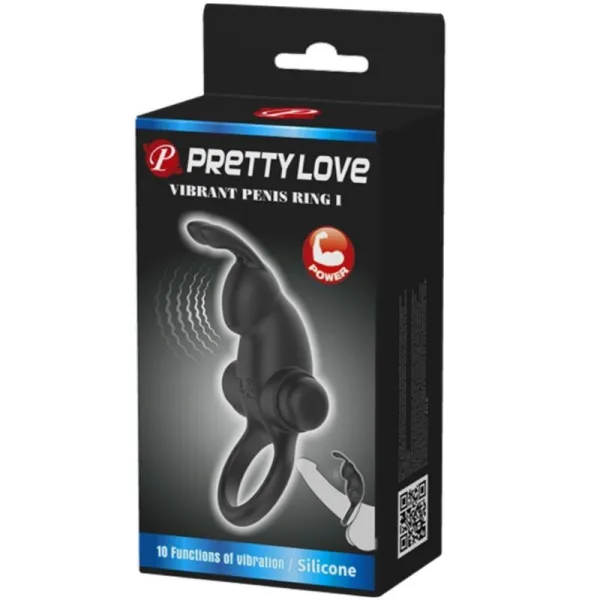 Vibrationsring + Rabbit-Klitoris-Stimulator 10 Vibrationen Schwarz von Pretty Love | Fesselliebe.de