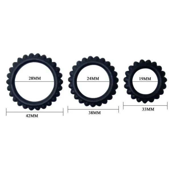 Titan Set 3stk Cockring Schwarz 2,8 + 2,4 + 1,9 cm von Baile For Him | Fesselliebe.de
