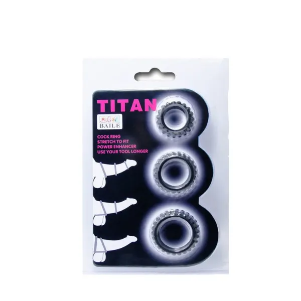 Titan Set 3stk Cockring Schwarz 2,8 + 2,4 + 1,9 cm von Baile For Him | Fesselliebe.de