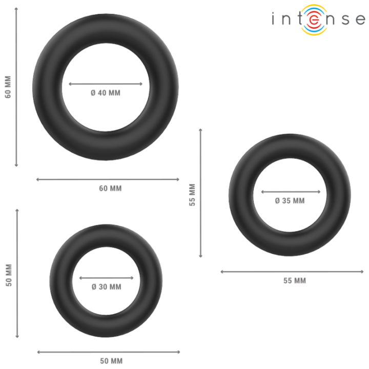 Hugh 3 Basic Penisringe aus Silikon Schwarz von Intense Couples Toys | Fesselliebe.de