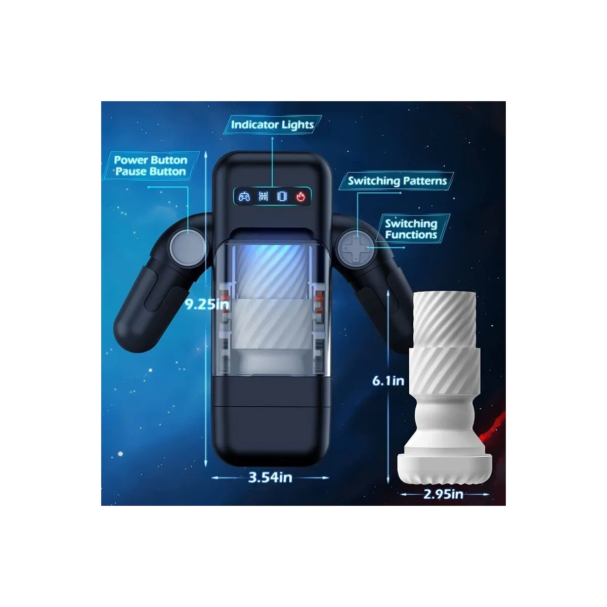 Stoßender Vibrations-Masturbator mit Heizfunktion und Mobiler Unterstützung - Schwarz von Baile For Him | Fesselliebe.de