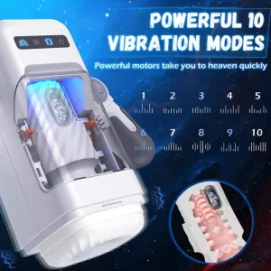 Stoßender Vibrations-Masturbator mit Heizfunktion und Mobiler Unterstützung - Schwarz von Baile For Him