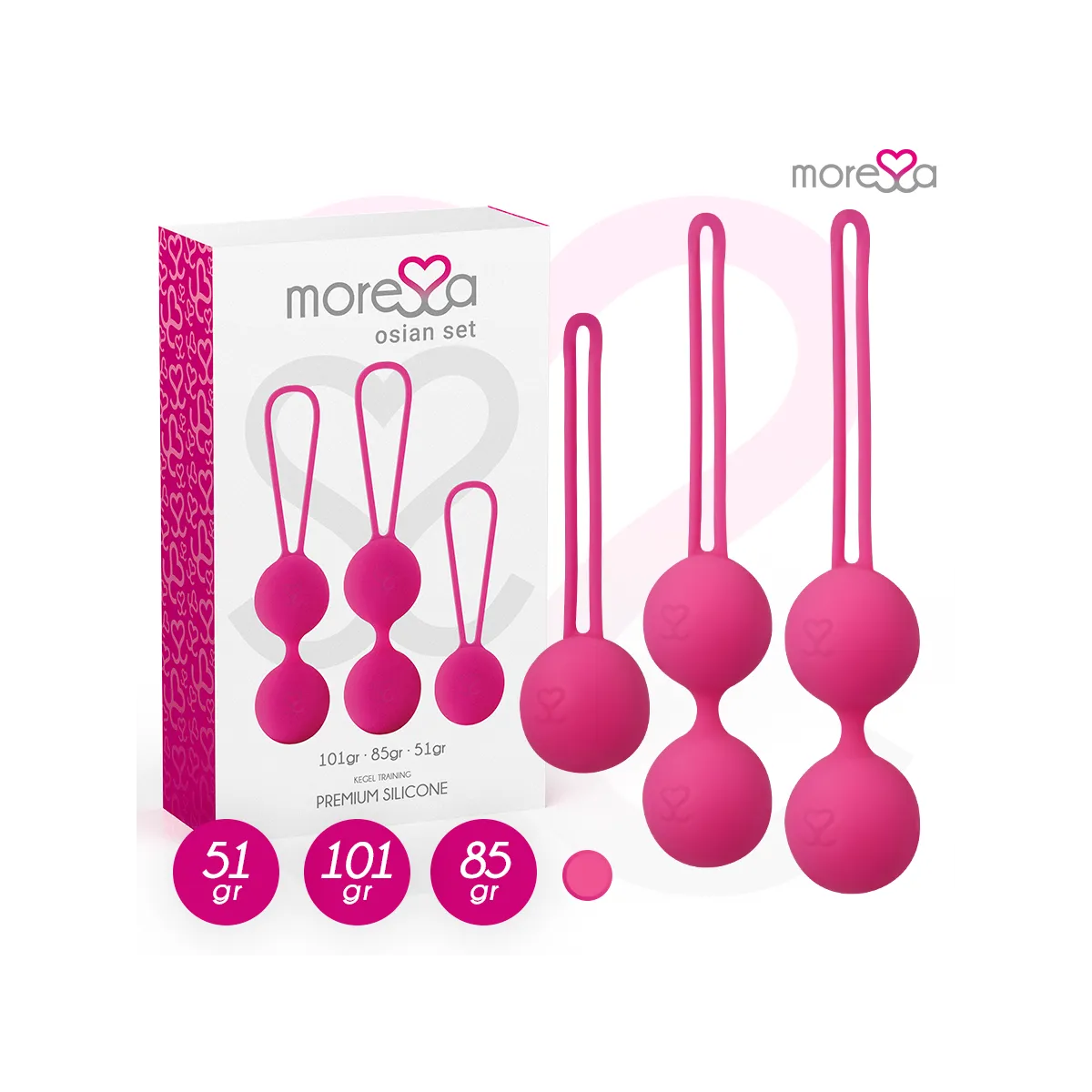 Osian Set Premium Silikon Rosa (Osian One - 51 G | Osian Two - 101 G | Osian Three 85 G) von Moressa | Fesselliebe.de