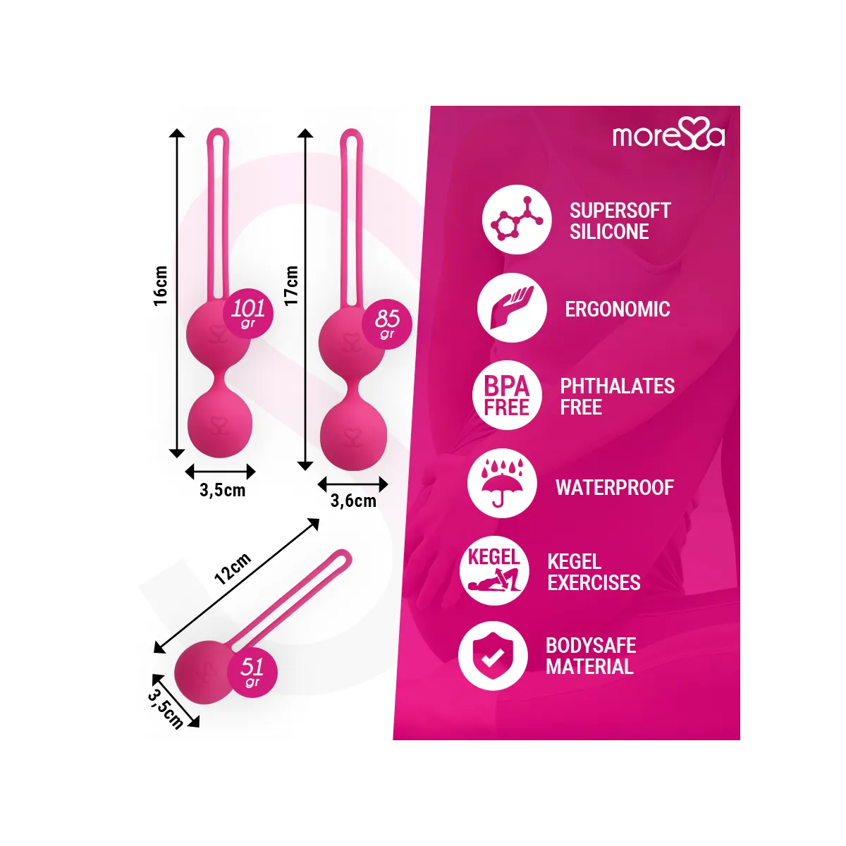 Osian Set Premium Silikon Rosa (Osian One - 51 G | Osian Two - 101 G | Osian Three 85 G) von Moressa | Fesselliebe.de