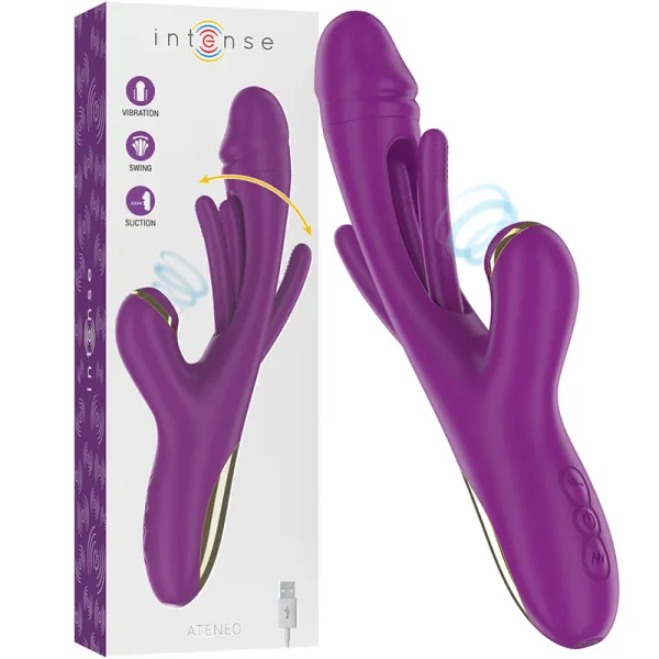 Ateneo wiederaufladbarer Multifunktionsvibrator 7 Vibrationen mit Oszillierender Zunge und Lila Saugrohr von Intense Fun | Fesselliebe.de