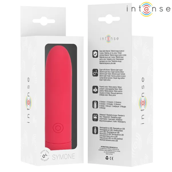Symone Usb wiederaufladbarer Vibrierender Bullet 8 Vibrationen Rot 10 X 2,2 cm von Intense Fun | Fesselliebe.de