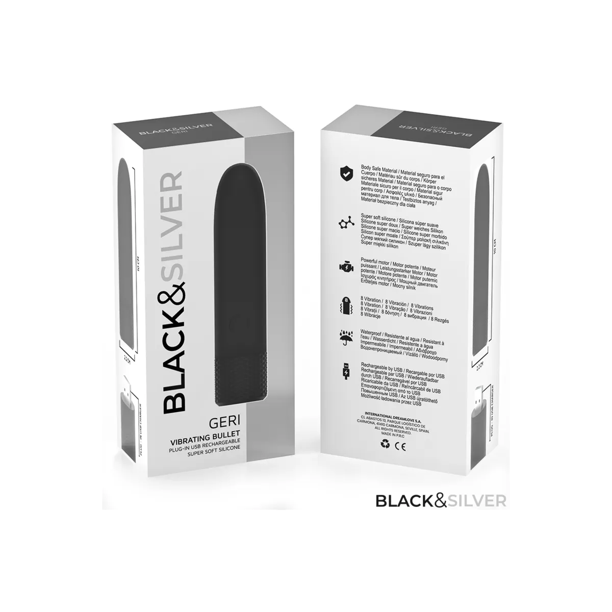 Geri Usb wiederaufladbarer Vibrierender Bullet 8 Vibrationen Schwarz 10 X 2,2 cm von Black&Silver | Fesselliebe.de