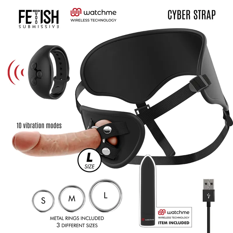 Harness mit Dildo- und Bullet-Fernbedienungs-Watchme-L-Technologie von Fetish Submissive | Fesselliebe.de