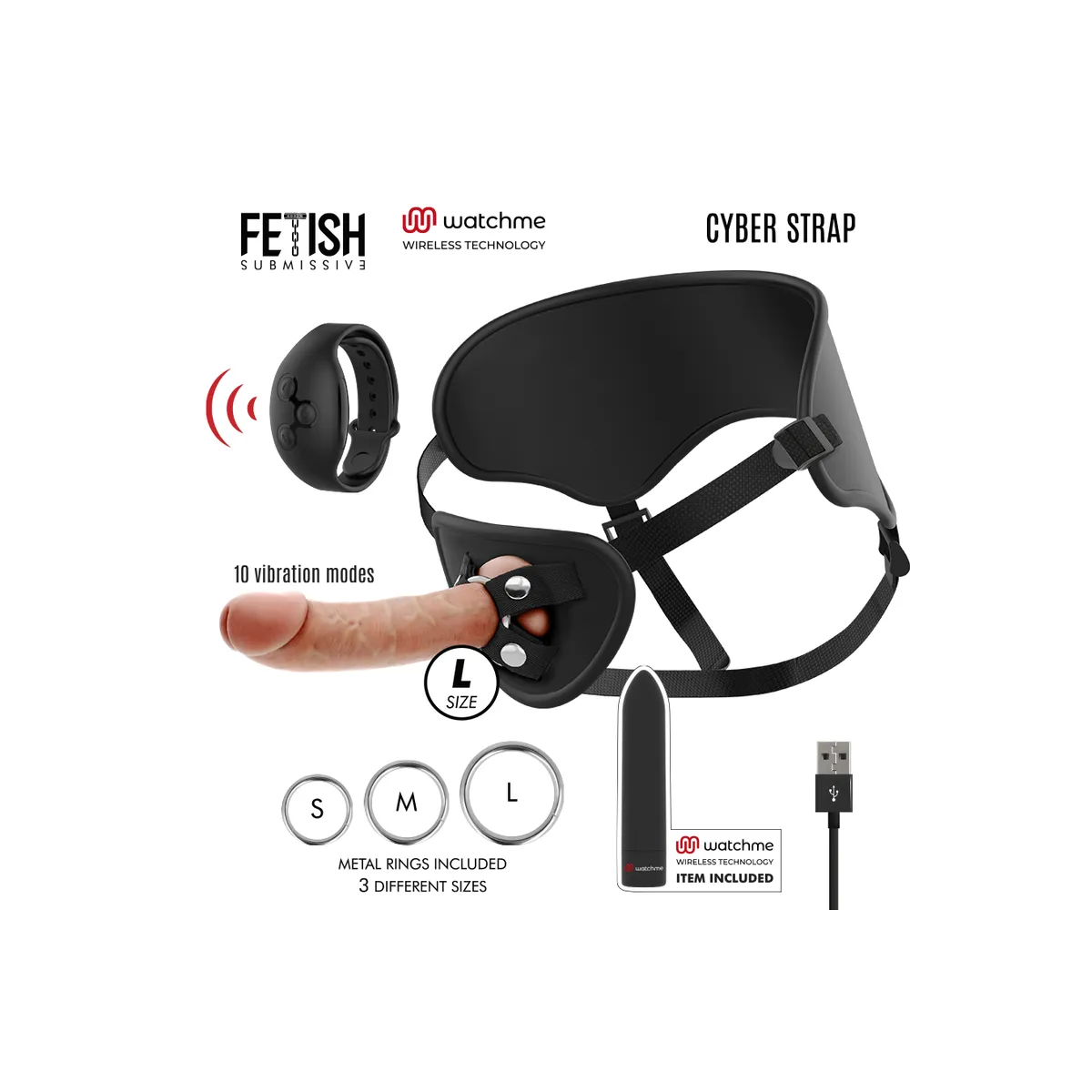 Harness mit Dildo- und Bullet-Fernbedienungs-Watchme-L-Technologie von Fetish Submissive | Fesselliebe.de
